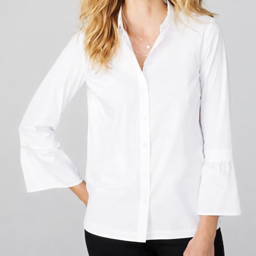 J.Jill White Shirt Collection Button Down Gathered Bell Sleeve Top Large Petite